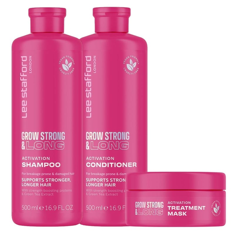 Lee Stafford Grow Strong & Long Kit | Activation Hair Regrowth Bundle Set - Anti Hair Loss Shampoo, Conditioner, & Deep Conditioning Treament Mask - Image 1
