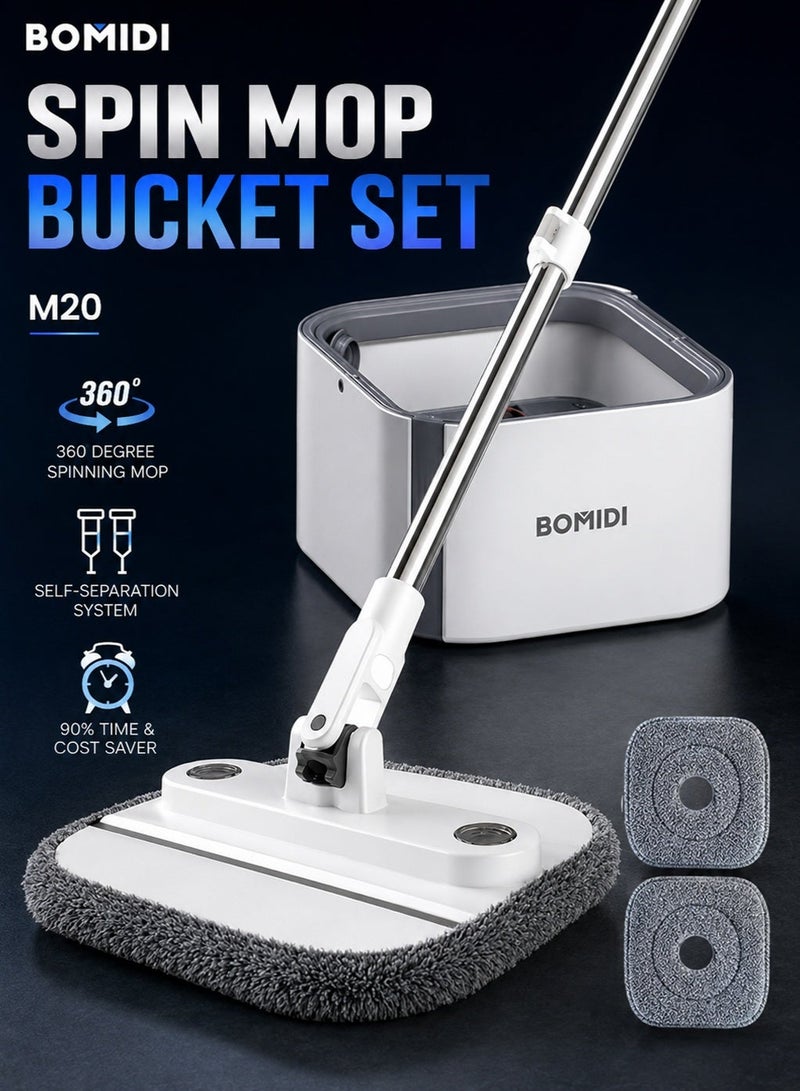 Spin Mop Bucket Set, 360° Foldable Spinning Mop, Self-Separation Clean/Dirty Water, Easy Wring, Detachable Heads - Image 1