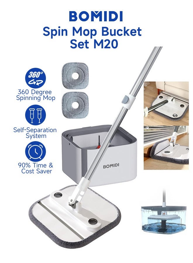 Spin Mop Bucket Set, 360° Foldable Spinning Mop, Self-Separation Clean/Dirty Water, Easy Wring, Detachable Heads - Image 2