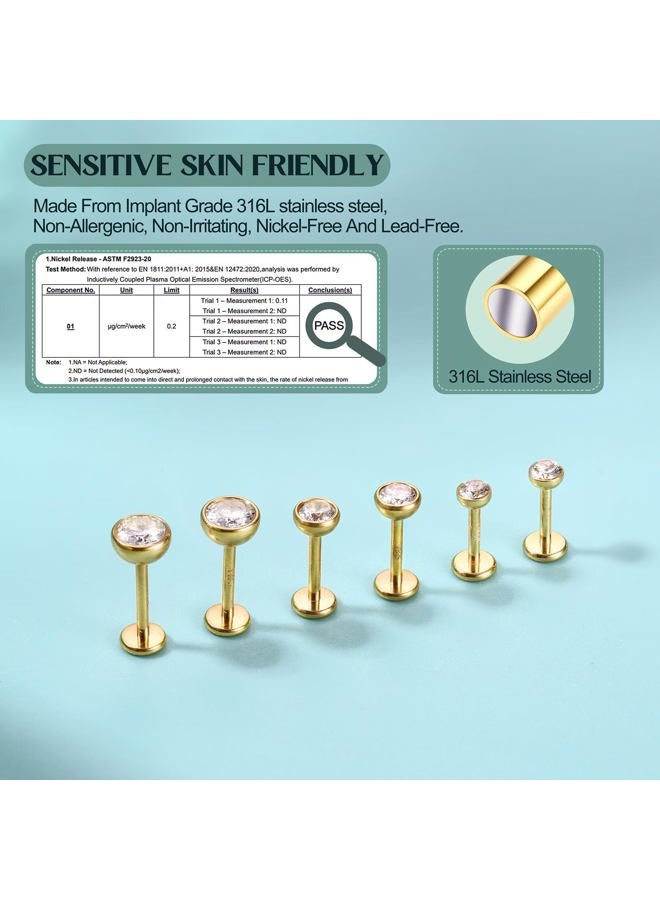 GEMQUEEN Flat Back Earrings Stud : 14K Gold Filled Titanium Surgical Steel Earrings Hypoallergenic for Women Men 16G 18G Cartilage Helix Tragus Conch Medusa Piercing Jewelry Dainty Earring Set 3 Pairs - Image 5