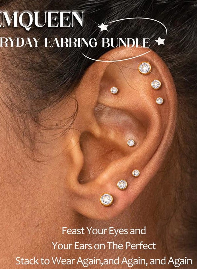 GEMQUEEN Flat Back Earrings Stud : 14K Gold Filled Titanium Surgical Steel Earrings Hypoallergenic for Women Men 16G 18G Cartilage Helix Tragus Conch Medusa Piercing Jewelry Dainty Earring Set 3 Pairs - Image 4