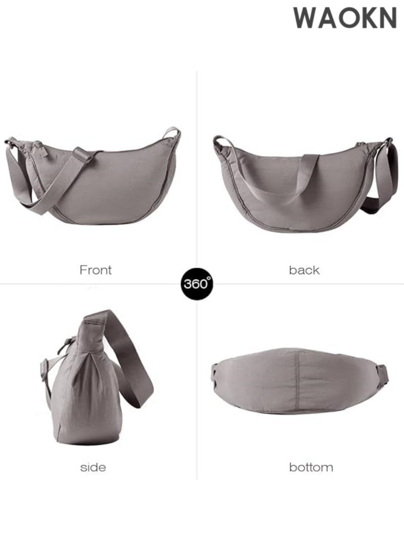 WAOKN Unisex Nylon Crescent Crossbody Bag - Lightweight Fanny Pack for Women & Men - Bag with Adjustable Strap - Hands-Free Travel Essentials Pouch for Phone/Wallet/Keys (Grey) - Image 4