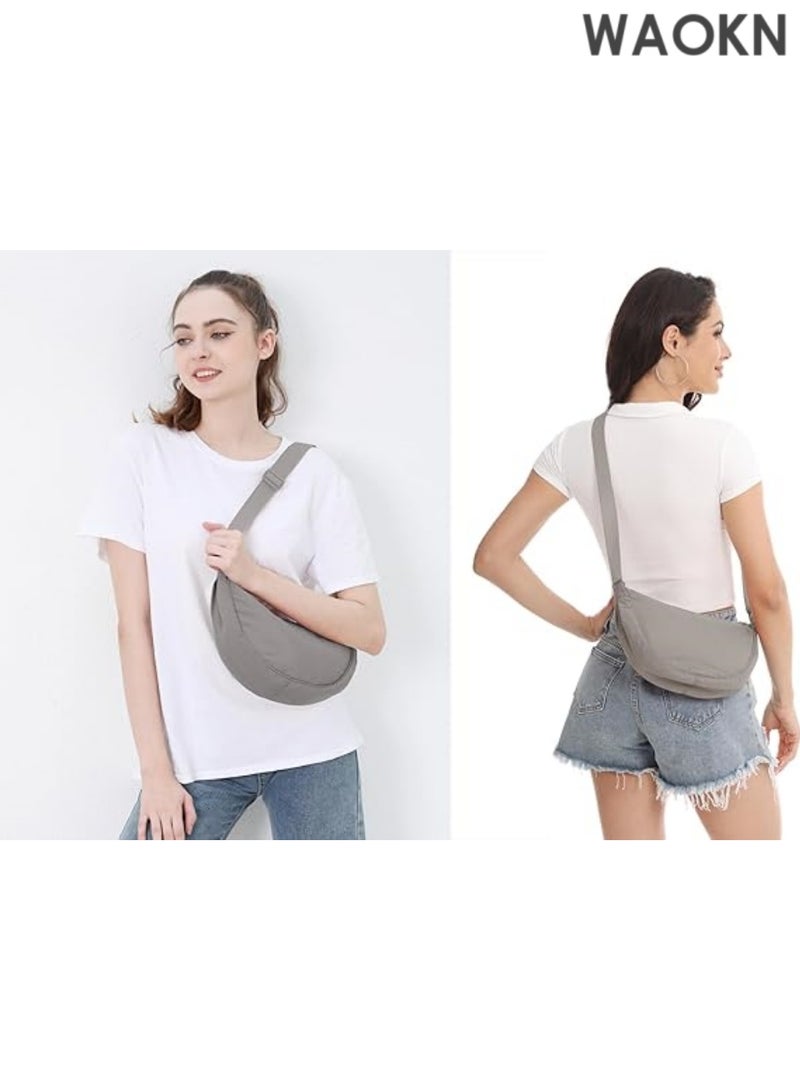 WAOKN Unisex Nylon Crescent Crossbody Bag - Lightweight Fanny Pack for Women & Men - Bag with Adjustable Strap - Hands-Free Travel Essentials Pouch for Phone/Wallet/Keys (Grey) - Image 2