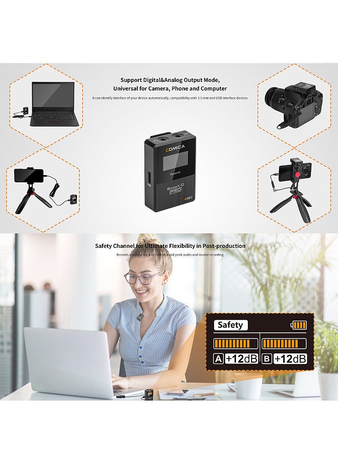 COMICA BoomX-D PRO D2 One-Trigger-Two 2.4G Dual-Channel Wireless Microphone System Built-in 8G Memory Card Digital & Analog Output Modes 100M Effective Range  - Image 2