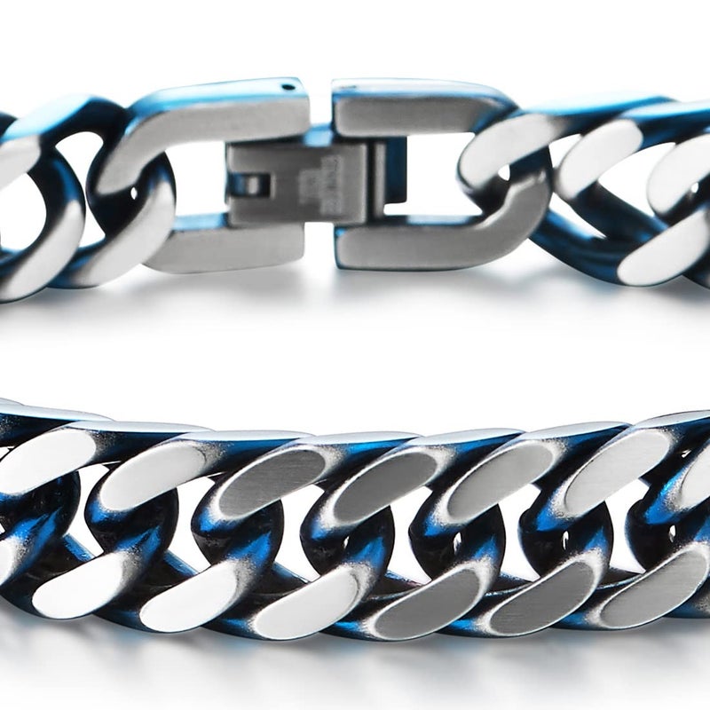 COOLSTEELANDBEYOND سوار بغل سلسلة كيرب من الفولاذ المقاوم للصدأ للرجال بلونين فضي وأزرق، تشطيب ساتان - Image 3