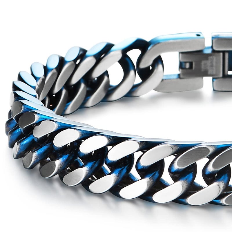 COOLSTEELANDBEYOND سوار بغل سلسلة كيرب من الفولاذ المقاوم للصدأ للرجال بلونين فضي وأزرق، تشطيب ساتان - Image 4