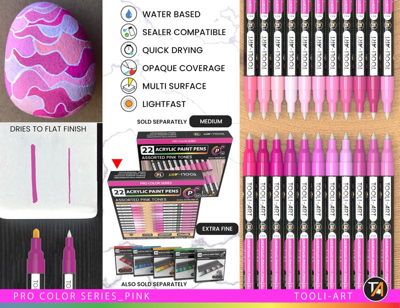 TOOLI-ART Acrylic Paint Pens 22 Pink Tones Assorted Pro Color Series Markers Set 0.7mm Extra Fine Tip for Rock Painting, Glass, Mugs, Wood, Metal, Canvas, Projects, Non Toxic, Waterbased, Quick Drying - Image 5