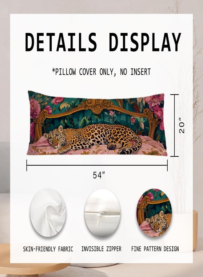 PIUD Vintage Leopard Floral 20x54 Body Pillow Cover, Cheetah Room Decor, Trendy Retro Sleepy Leopard Pink Flowers Decorative Long Body Pillow Cases for Bed Couch - Image 2