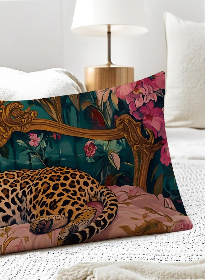 PIUD Vintage Leopard Floral 20x54 Body Pillow Cover, Cheetah Room Decor, Trendy Retro Sleepy Leopard Pink Flowers Decorative Long Body Pillow Cases for Bed Couch - Image 5