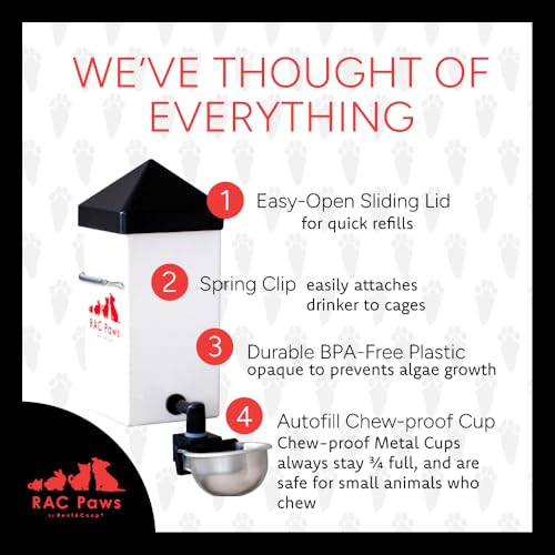 RentACoop No-Drip 32oz Small Animal Drinking Bottle with Auto-Fill Metal Cup for Small Pet/Bunny/Ferret/Hamster/Guinea Pig/Rabbit/Chinchilla/Mouse/Rat. Food Grade Plastic - Image 3