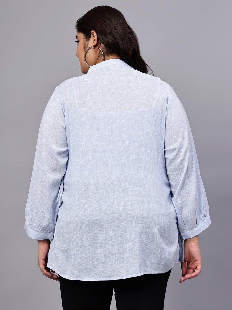 Indietoga Women's Plus Size Cotton Longline Tunic Tops (10001498_Blue Embroidery_2XL) - Image 4