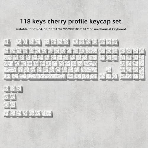 dagaladoo Double Shot PBT keycaps 119 Keys Set White Topographic Shine Through Custom keycaps Cherry Profile Custom Keyboard Key caps for 60/65/75/TKL/96/100% US Layout Mechanical Keyboard - Image 2