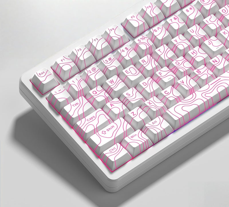 dagaladoo Double Shot PBT keycaps 119 Keys Set White Topographic Shine Through Custom keycaps Cherry Profile Custom Keyboard Key caps for 60/65/75/TKL/96/100% US Layout Mechanical Keyboard - Image 1