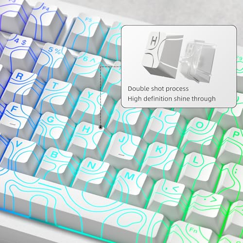dagaladoo Double Shot PBT keycaps 119 Keys Set White Topographic Shine Through Custom keycaps Cherry Profile Custom Keyboard Key caps for 60/65/75/TKL/96/100% US Layout Mechanical Keyboard - Image 3
