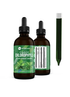 Chlorophyll Liquid Drops with Peppermint Oil, Gluten Free & Vegan Body Internal Deodorant Supplement, Supports Gut Health, Digestion, Energy, Radiant Skin, Fast Absorption, 60 Servings