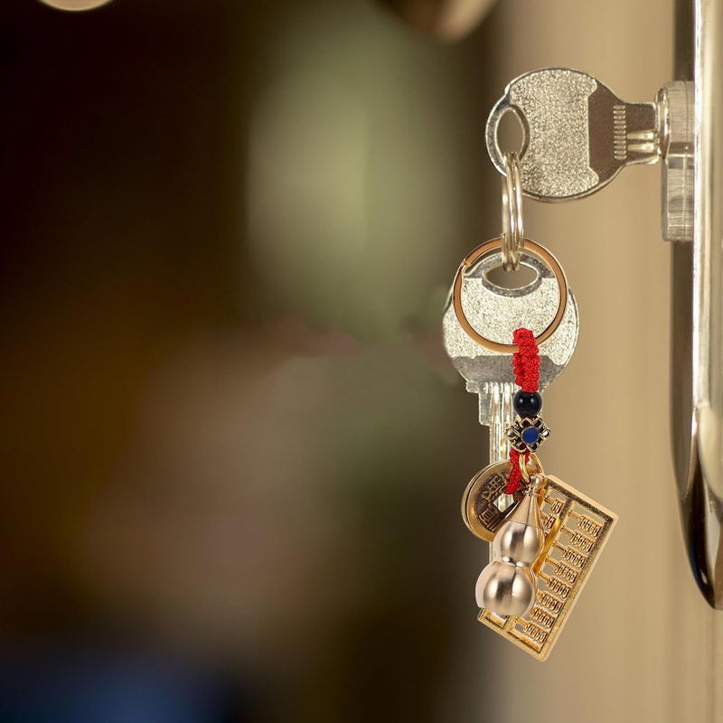 Feng Shui Abacus and Gourd Keychain with Red Cord, Mini Car Key Holder and Lucky Charm for Longevity and Success, Traditional Chinese Keyring Accessory for Automotive Interior - Image 5