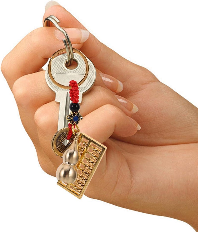 Feng Shui Abacus and Gourd Keychain with Red Cord, Mini Car Key Holder and Lucky Charm for Longevity and Success, Traditional Chinese Keyring Accessory for Automotive Interior - Image 4