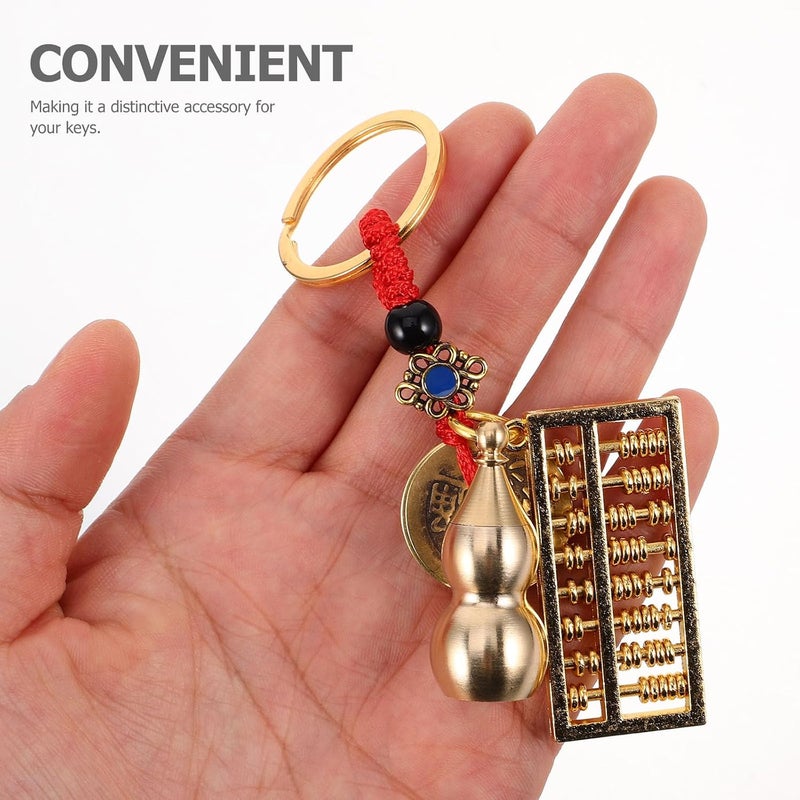 Feng Shui Abacus and Gourd Keychain with Red Cord, Mini Car Key Holder and Lucky Charm for Longevity and Success, Traditional Chinese Keyring Accessory for Automotive Interior - Image 3