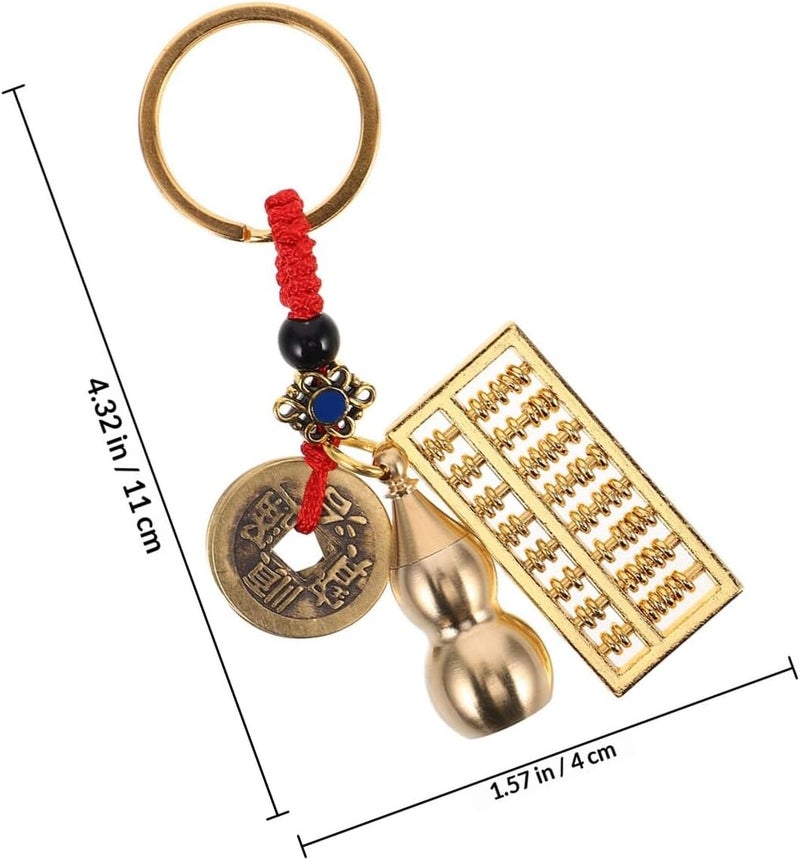 Feng Shui Abacus and Gourd Keychain with Red Cord, Mini Car Key Holder and Lucky Charm for Longevity and Success, Traditional Chinese Keyring Accessory for Automotive Interior - Image 2