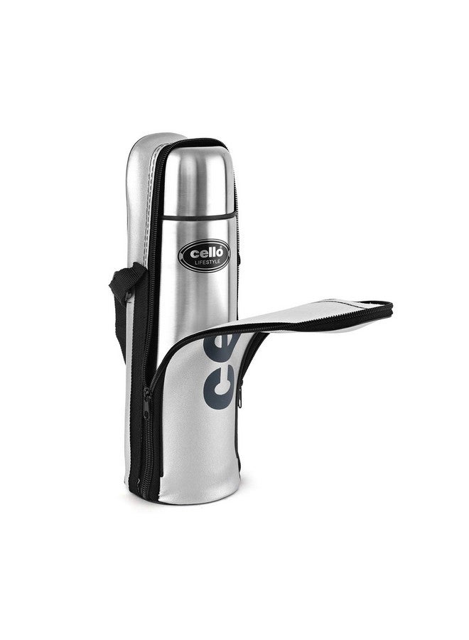 Cello Cello Lifestyle Vacuum Insulated Flask with Thermal Jacket 750 ml | Hot and Cold Water Bottle with Push-down Lid | Double Walled Stainless Steel Bottle for Travel, Home, Office, School | Steel Thermos 