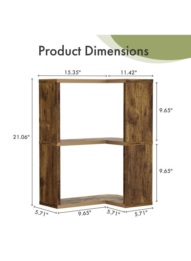 Atoping Corner Shelf Wall Mounted, 3-Tier Wood Corner Floating Shelf for Wall, Floating Book Shelf for Living Room, Bedroom, Bathroom, Home Office, Rustic Brown - Image 2