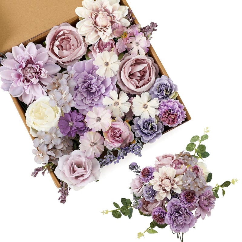 Kisflower Artificial Flowers Purple Silk Artificial Roes Combo Peony Flower for DIY Wedding Bridal Bouquet Party Home Decorations Purple