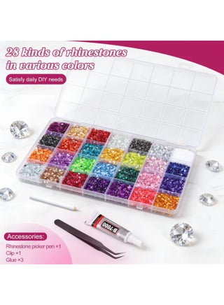 32000Pcs Resin Rhinestones 3mm 28Colors for Bedazzling Glitter Kit DIY, Multicolor Jelly Crystal Diamond with 3Pcs 10ml B7000 Jewelry Glue for Bedazzled Nail Art Supplies Decoration - view 4