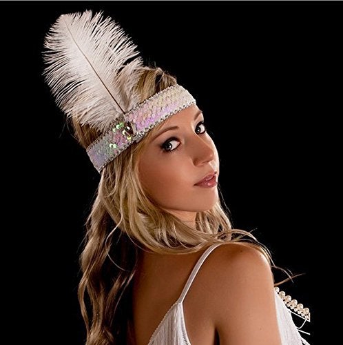 luckygift Sequins Feather Headpiece 1920s Carnival Party Accessory Party Feather Headband 10pcs (Colorful) - Image 2