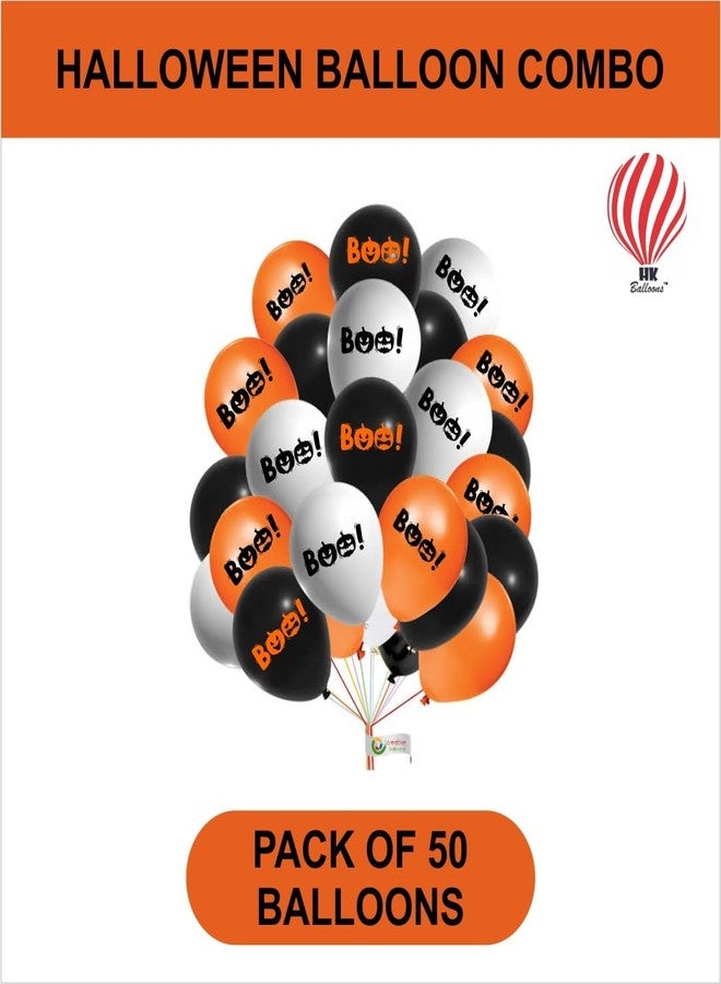 HK balloons 50Pcs Black Orange Red Halloween decorations Items For Printed Balloons Halloween Themed Pumpkin Balloons Black Orange Balloons Set for Celebration Party Decoration Balloons - Image 2