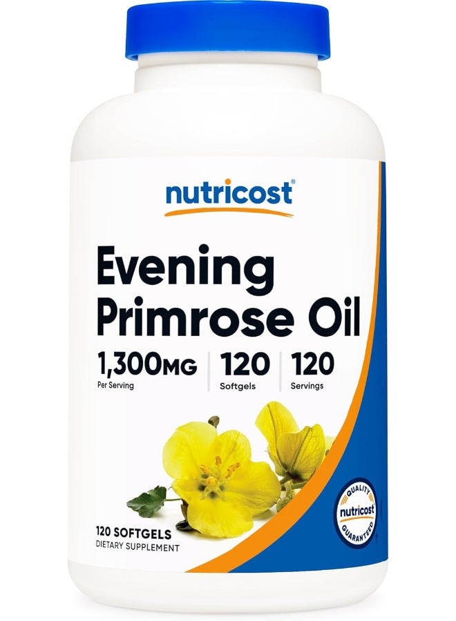 Nutricost Evening Primrose Oil 1,300mg, 120 Softgels - Cold Pressed, Non-GMO, Gluten Free, 120 Servings - Image 1