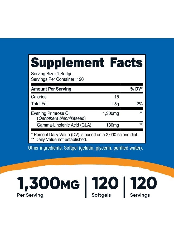 Nutricost Evening Primrose Oil 1,300mg, 120 Softgels - Cold Pressed, Non-GMO, Gluten Free, 120 Servings - Image 2