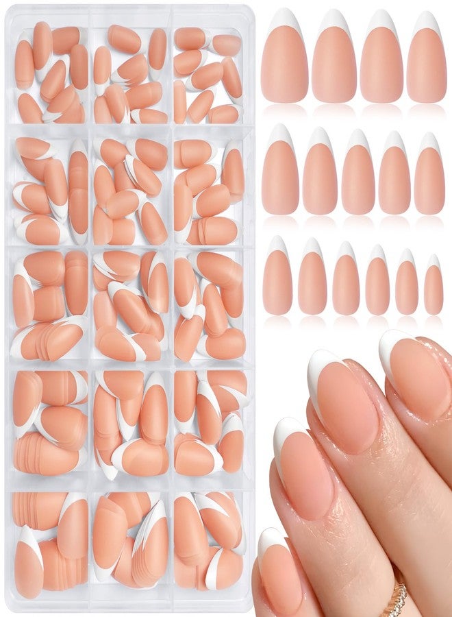 LuckForever 300pc Short Almond Nail Tips Nude Fake Nails French Tip Press On Nails Short Almond Acrylic Nails Press on Nail Glue Nail False Fingernail Matte Gel Extension Tips 15 Sizes - Image 1