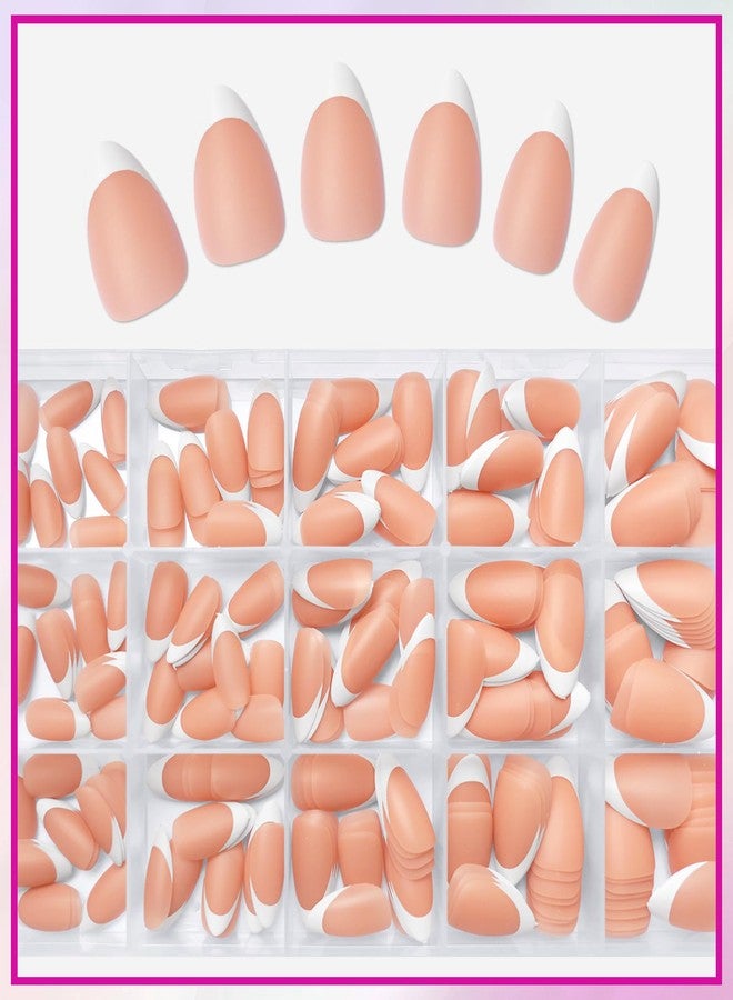 LuckForever 300pc Short Almond Nail Tips Nude Fake Nails French Tip Press On Nails Short Almond Acrylic Nails Press on Nail Glue Nail False Fingernail Matte Gel Extension Tips 15 Sizes - Image 2