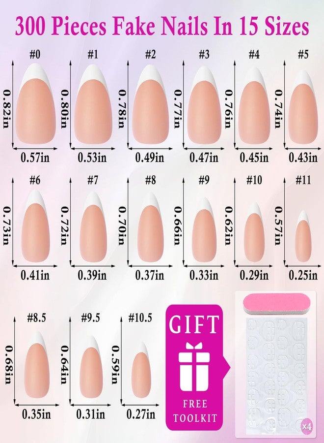 LuckForever 300pc Short Almond Nail Tips Nude Fake Nails French Tip Press On Nails Short Almond Acrylic Nails Press on Nail Glue Nail False Fingernail Matte Gel Extension Tips 15 Sizes - Image 3