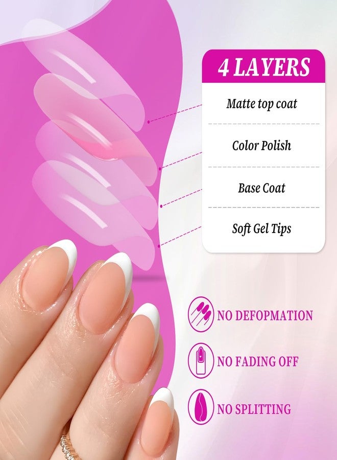 LuckForever 300pc Short Almond Nail Tips Nude Fake Nails French Tip Press On Nails Short Almond Acrylic Nails Press on Nail Glue Nail False Fingernail Matte Gel Extension Tips 15 Sizes - Image 4