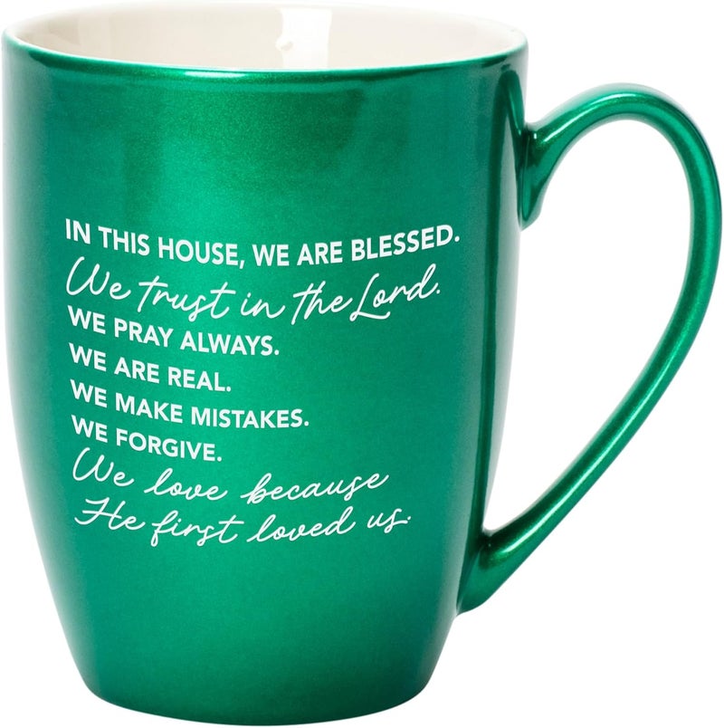 Elanze Designs In This House We Are Blessed Trust Pray Forgive Laser Engraved 10 Ounce Glossy Ceramic Classic Coffee Mug Hot Cold Beverage Cup Kitchen Drinkware Metallic Emerald Green - Image 1