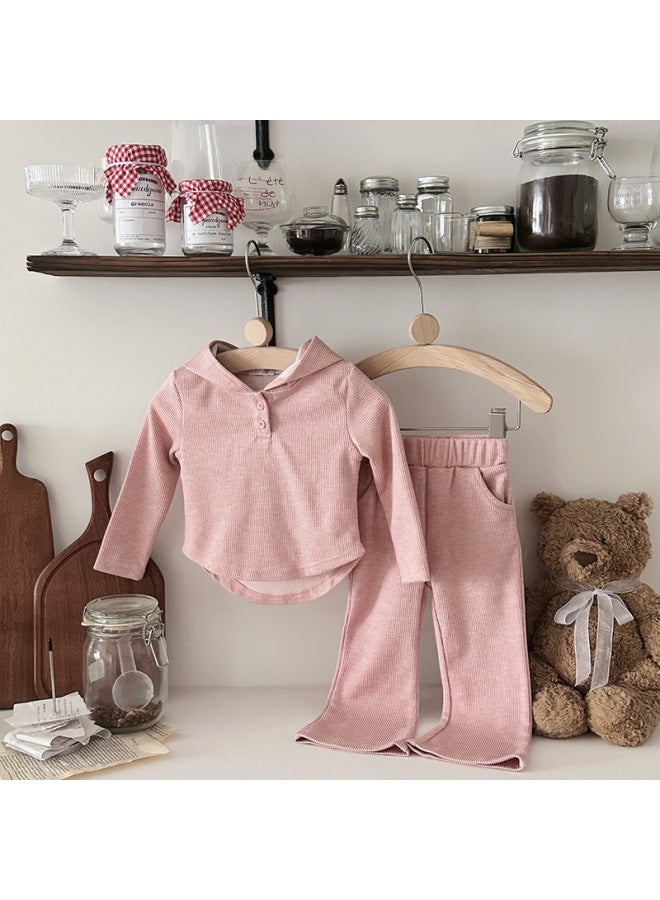 Girls Suit Korean Style Round Neck Hooded Sweatshirt Spring & Fall New Little Girl Lazy Style Two-piece Casual Wear