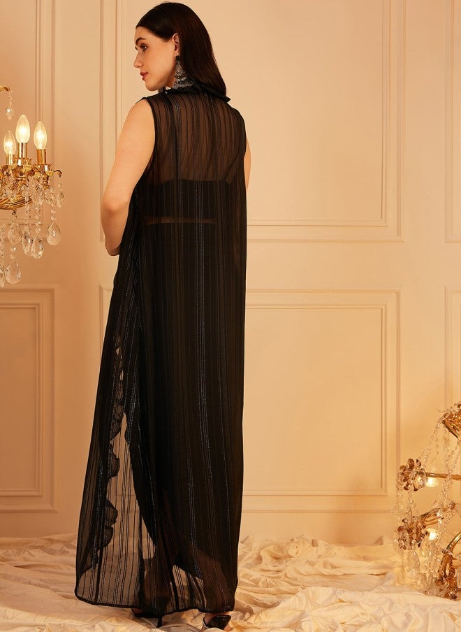 Indo Street Black Crop Top, Skirt & Shrug Set for Women - Image 5