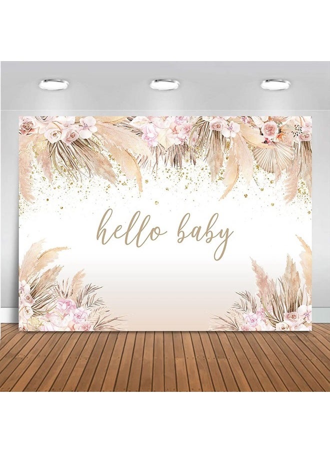 Mocsicka Boho Baby Shower Backdrop for Girl Floral Baby Girl Baby Shower Background Pink Pampas Grass It's a Girl Baby Shower Party Cake Table Decoration Photo Booth Props (7x5ft)  - Image 1