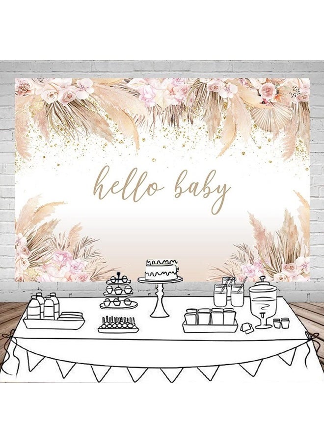 Mocsicka Boho Baby Shower Backdrop for Girl Floral Baby Girl Baby Shower Background Pink Pampas Grass It's a Girl Baby Shower Party Cake Table Decoration Photo Booth Props (7x5ft)  - Image 4