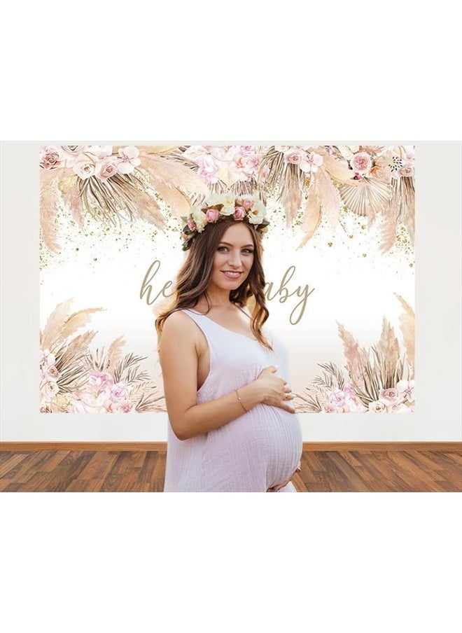 Mocsicka Boho Baby Shower Backdrop for Girl Floral Baby Girl Baby Shower Background Pink Pampas Grass It's a Girl Baby Shower Party Cake Table Decoration Photo Booth Props (7x5ft)  - Image 3