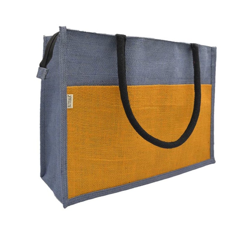 JUTEKA Unisex Multicolor Spacious Jute Bag With Zipper Closure,Full Size Front Pocket And Large Handles,Shopping Tote - Image 1
