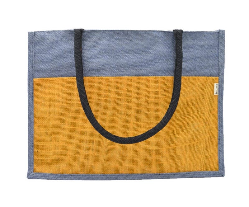 JUTEKA Unisex Multicolor Spacious Jute Bag With Zipper Closure,Full Size Front Pocket And Large Handles,Shopping Tote - Image 2