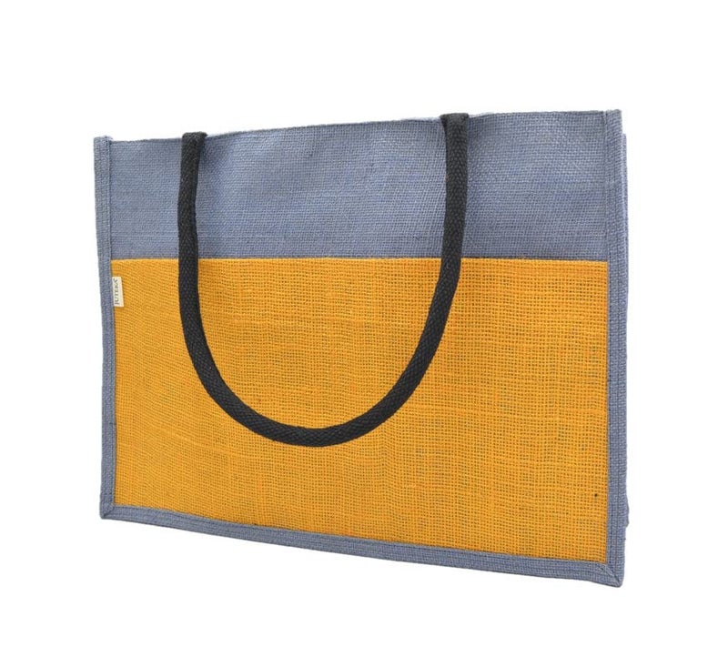 JUTEKA Unisex Multicolor Spacious Jute Bag With Zipper Closure,Full Size Front Pocket And Large Handles,Shopping Tote - Image 4