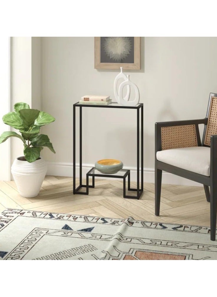 LINGWEI Modern 2 Tier Console Table with Tempered Glass Top Small Entryway Table Side Table Sofa Side Table and Entry Table for Living Room and Hallway Decor - Image 1