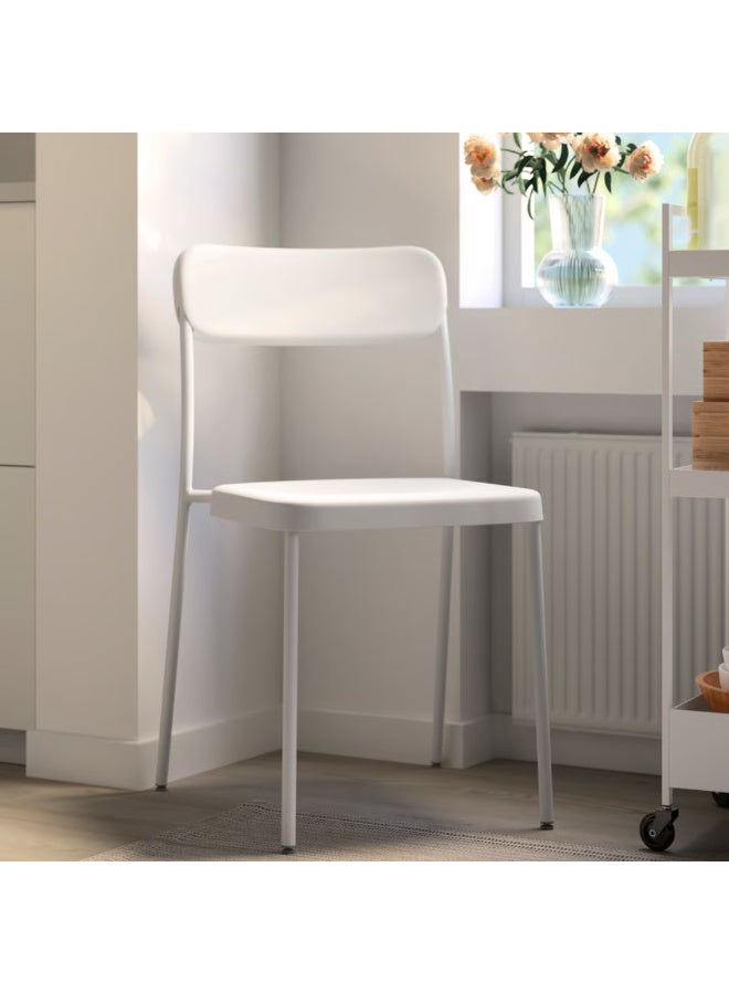 Modern Stackable Dining Chair, White, Lightweight Plastic Seat with Powder-Coated Steel Frame, Indoor Kitchen, Dining Room, Office & Cafe Chair - Image 4