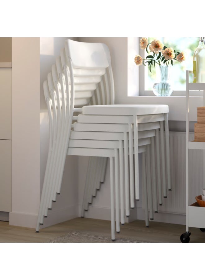 Modern Stackable Dining Chair, White, Lightweight Plastic Seat with Powder-Coated Steel Frame, Indoor Kitchen, Dining Room, Office & Cafe Chair - Image 3