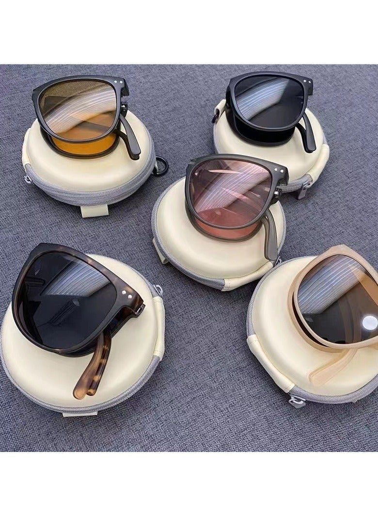 إستيل نظارات شمسية مستقطبة قابلة للطي لركوب الدراجات والقيادة - حماية من الأشعة فوق البنفسجية، نظارات شمسية نسائية خفيفة الوزن (شاي غزل العمة) - Image 1