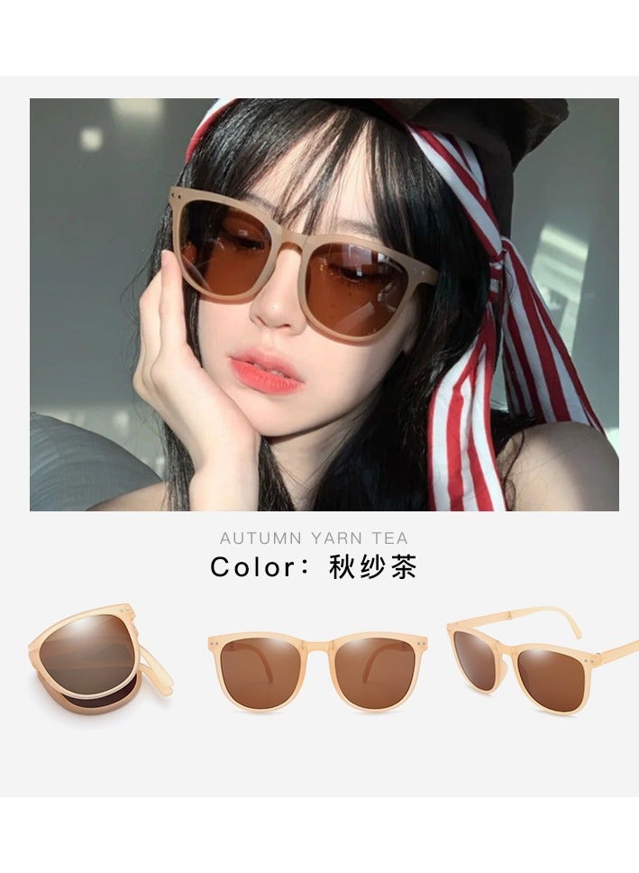 إستيل نظارات شمسية مستقطبة قابلة للطي لركوب الدراجات والقيادة - حماية من الأشعة فوق البنفسجية، نظارات شمسية نسائية خفيفة الوزن (شاي غزل العمة) - Image 2