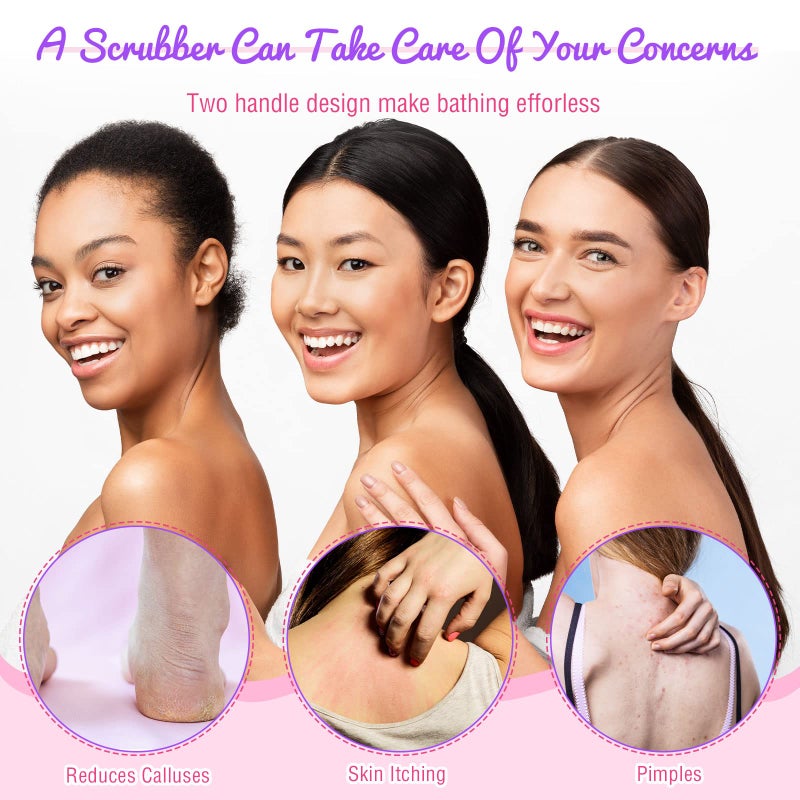 Tatuo Back Scrubber for Shower Exfoliating Washcloth Back Cloth Body Extended Length Scrubber Towel Nylon Exfoliating Stretchable Pull Strap Wash Cloth for Bath Body Scrub Washcloth 2 Pack (Pink,Purple) - Image 4